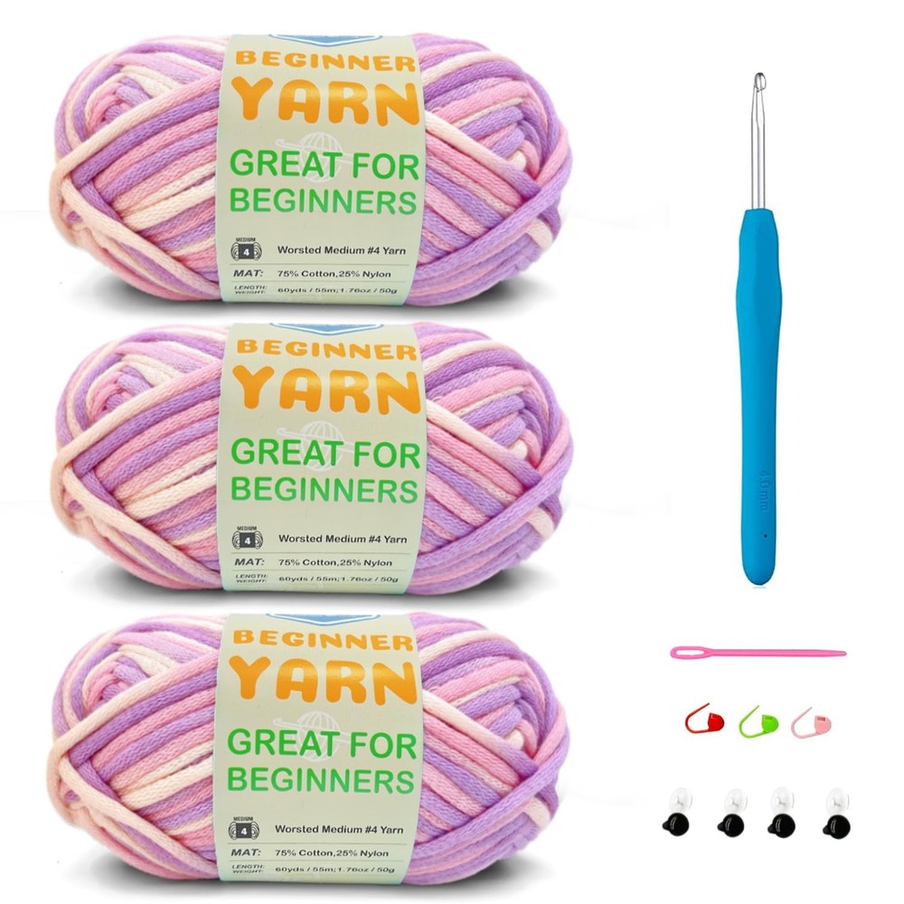 3-Pack 50g/1.76oz Soft Yarn for Crochet & Knitting - 60yds Each - Beginner-Friendly Craft Yarn