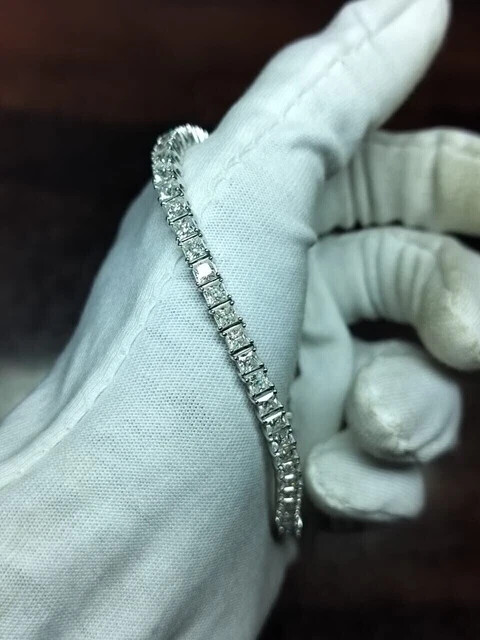 10CT Princess Cut Lab Diamond Tennis Bracelet 7.5 Inch 14K White Gold