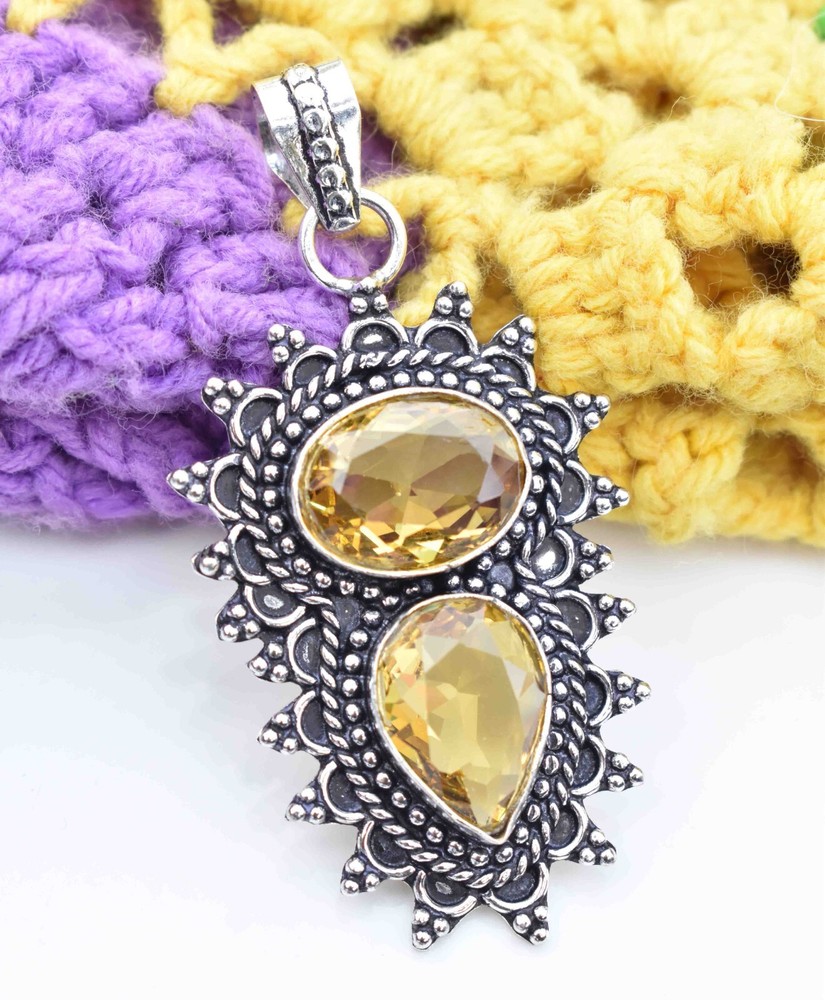 Yellow Citrine 925 Sterling Silver Gemstone Handmade Gift Women Pendant S-2.10
