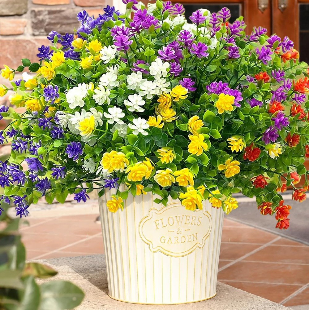 10 Bundles Realistic Outdoor Artificial Flowers for Spring Decor