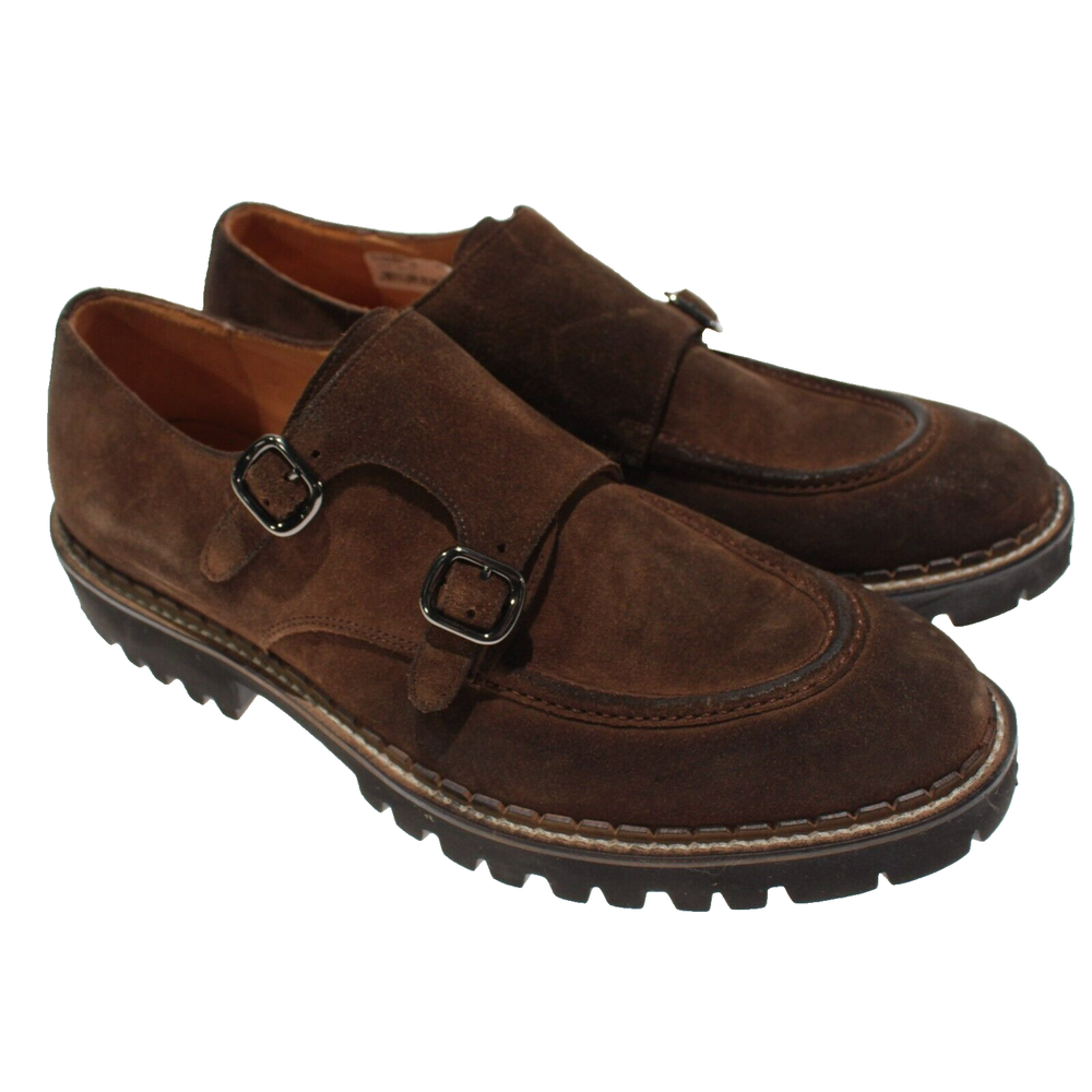 Eleventy NWOB Double Monk Strap Shoes Size 44 US 11 in Solid Brown Suede-image