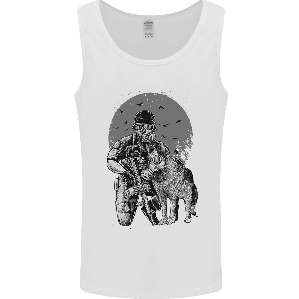 Apocalyptic Gas Mask Dog Armed Militia Men's Vest Tank Top