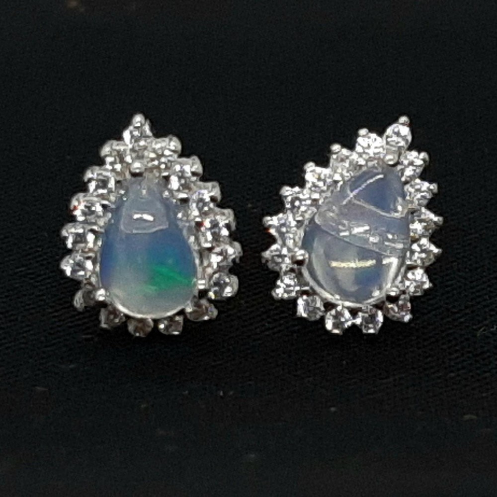 World Class 1.70ctw Opal White Sapphire 925 Silver Stud Earrings