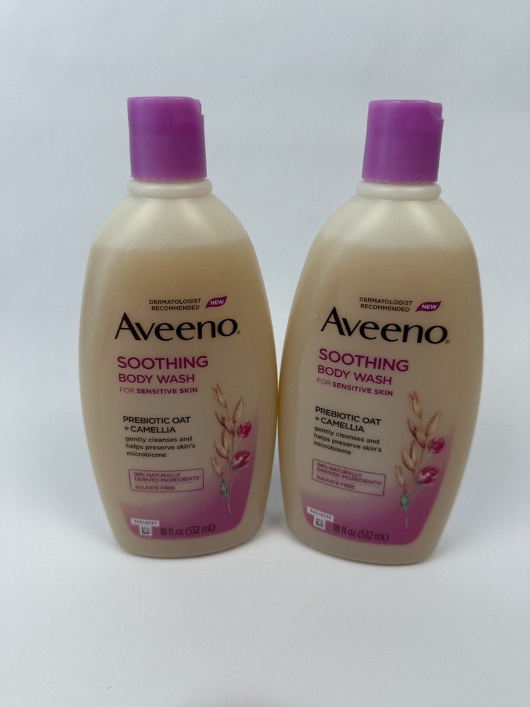 2x Aveeno Soothing Body Wash Prebiotic Oat Camellia 18oz Each