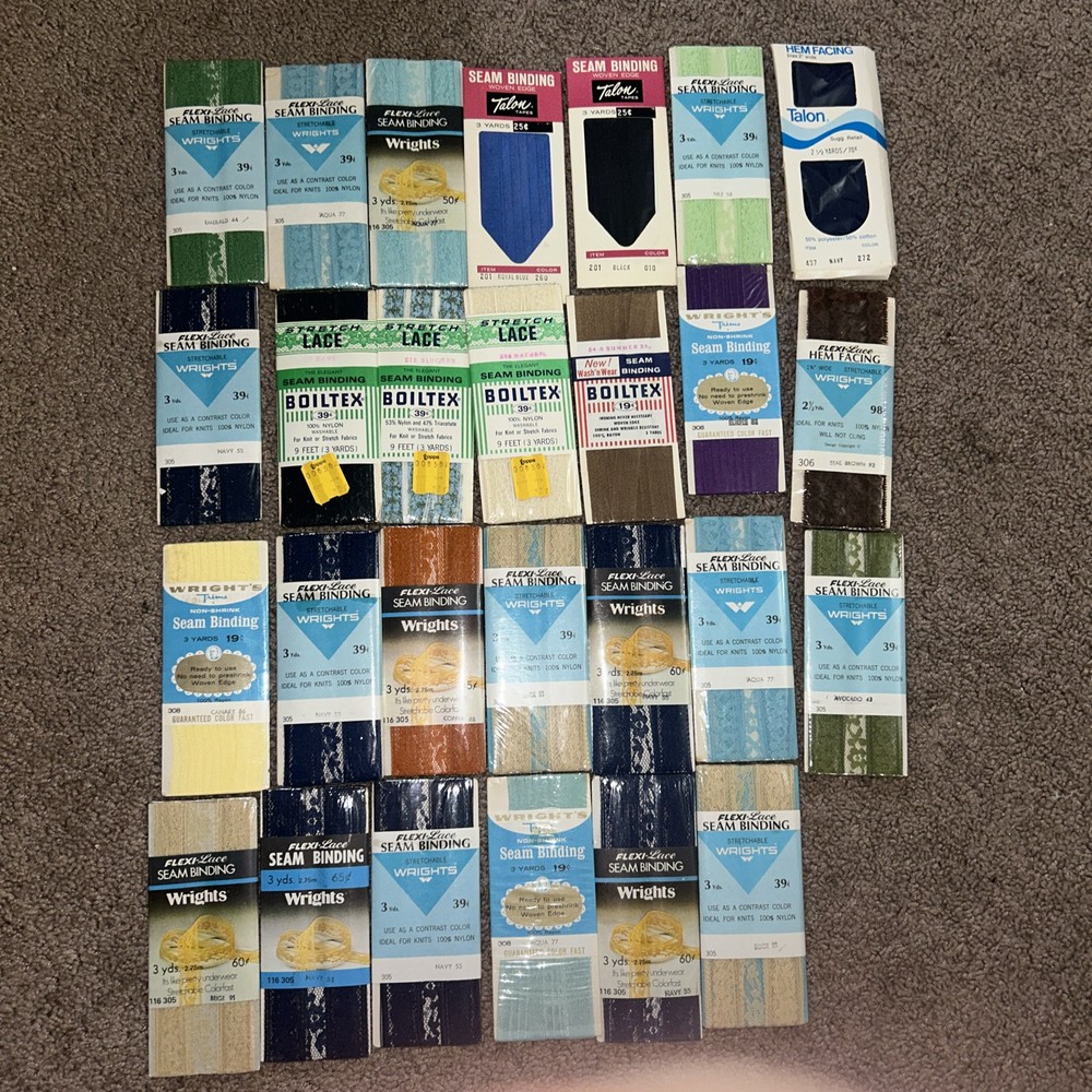 Lot of 27 NEW Vtg 70s 80s Wrights Talon Flexi-Lace Hem Seam Binding Sewing Trim