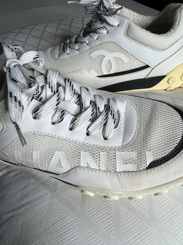 Chanel White Leather Trainer Sneakers Size 38 Luxury Fashion