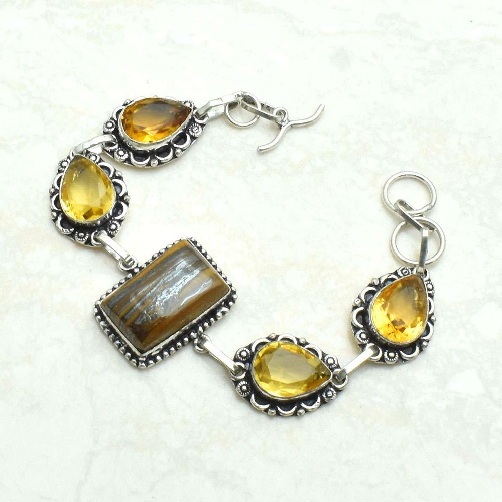 Iron Tiger Eye Citrine Gemstone Handmade Ethnic Bracelet 26g AB 71769