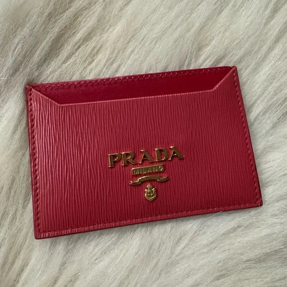 Authentic Prada hot pink leather card holder wallet