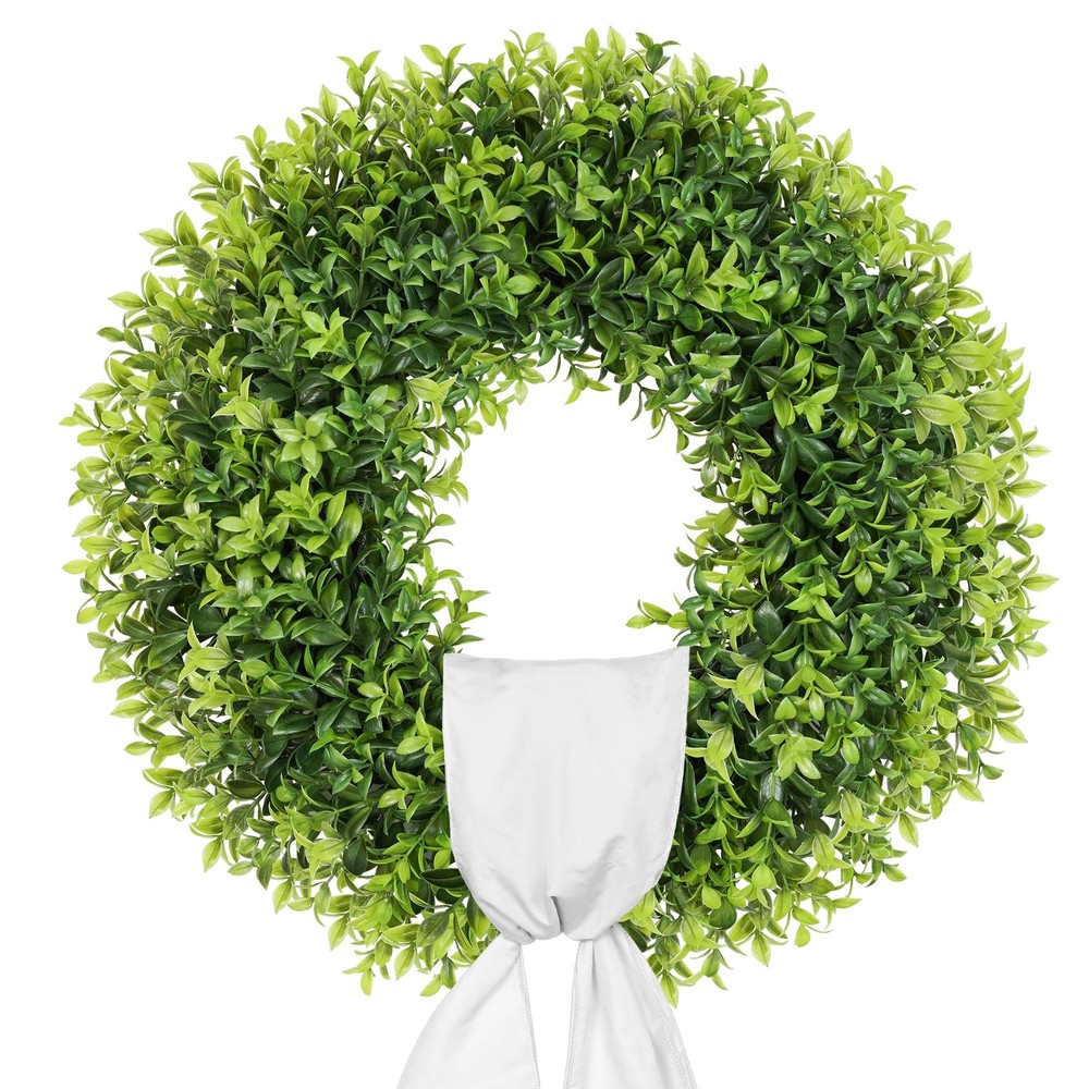 22 Inch Summer Boxwood Wreath for Front Door Artificial Greenery Decor