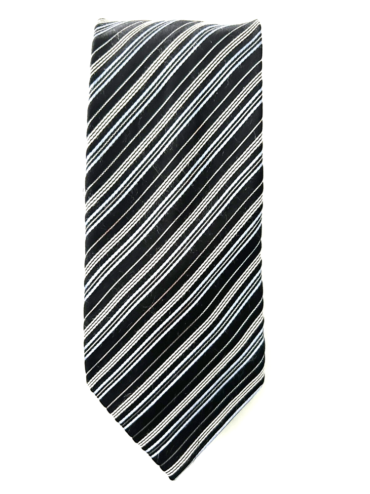 Van Heusen Blue Black Silver Striped Handmade Silk Tie for Men