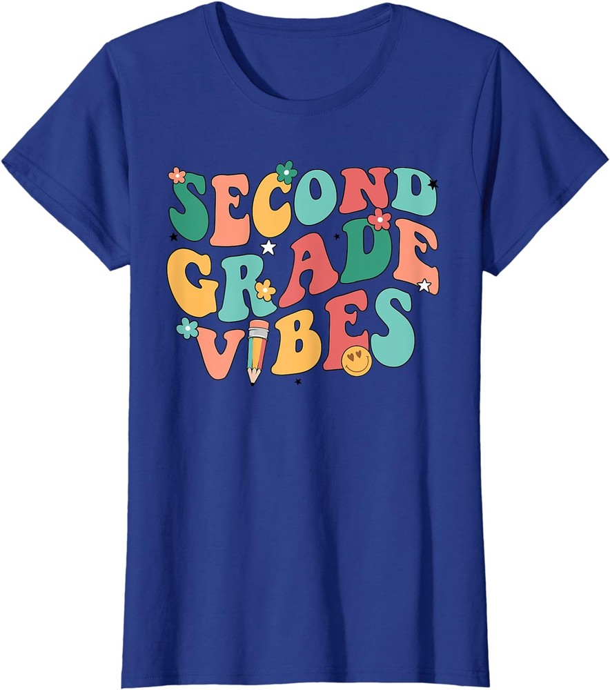 Second Grade Vibes Sweet Teacher Pencil Flower Gift Ladies' Crewneck T-Shirt