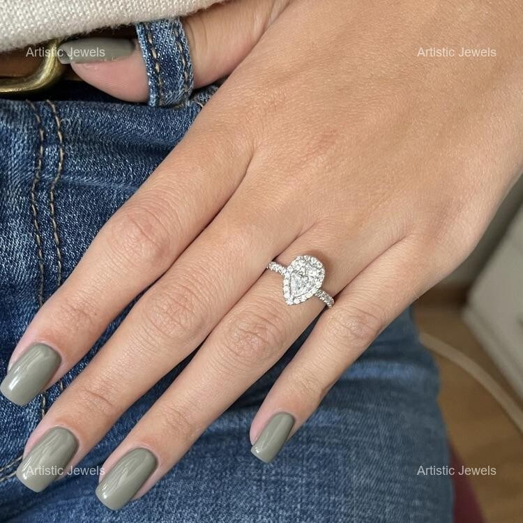 925 Sterling Silver Pear-Cut Moissanite Stackable Daughter Ring All Sizes