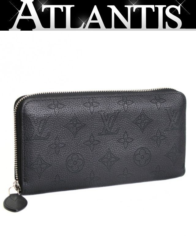 LOUIS VUITTON Zippy Wallet Monogram Mahina Black Long Zip Used Rare