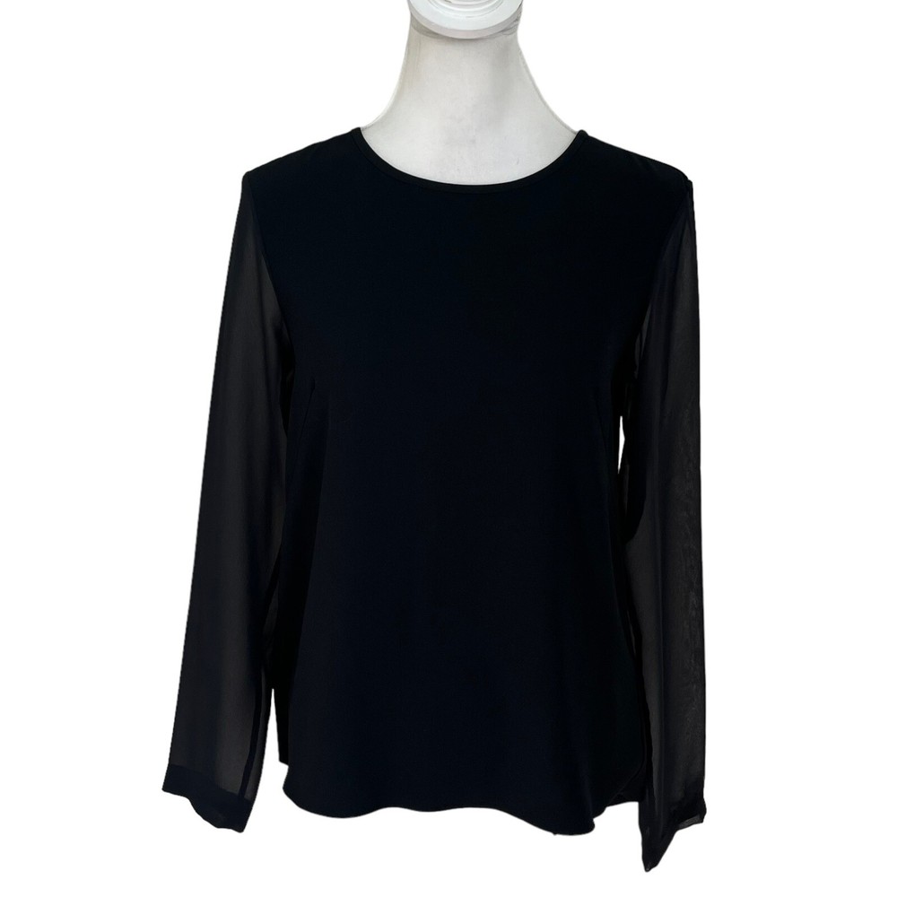 Rag & Bone Crepe Boxy Top Sheer Long Sleeves  Black Blouse Womens Size S