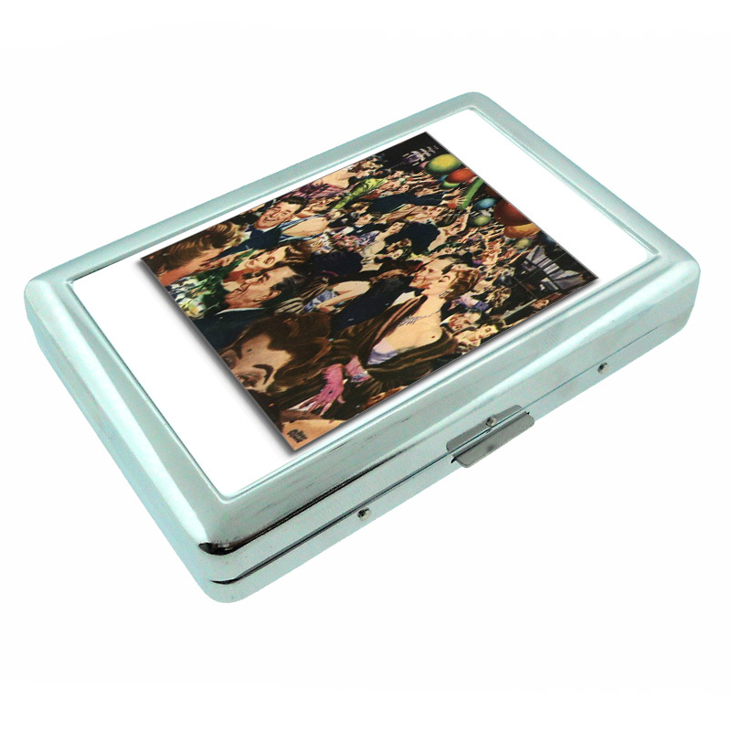 Vintage New Years Eve D5 Silver Metal Cigarette Case RFID Protection Wallet-image