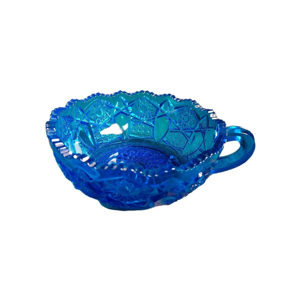Vintage LE Smith Heritage Aqua Blue Glass Handled Bowl 5.5 Inch  