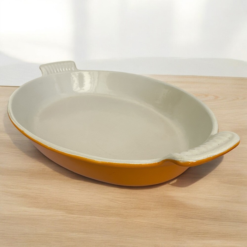 Vintage Le Creuset Yellow Enamel Cast Iron Oval Casserole Dish France #32