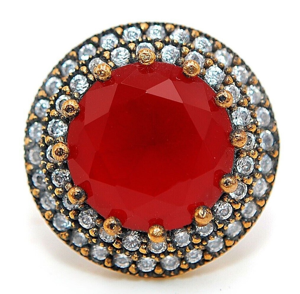 6CT Garnet & Topaz Ottoman-Style 925 Sterling Silver Ring Size 7.5  