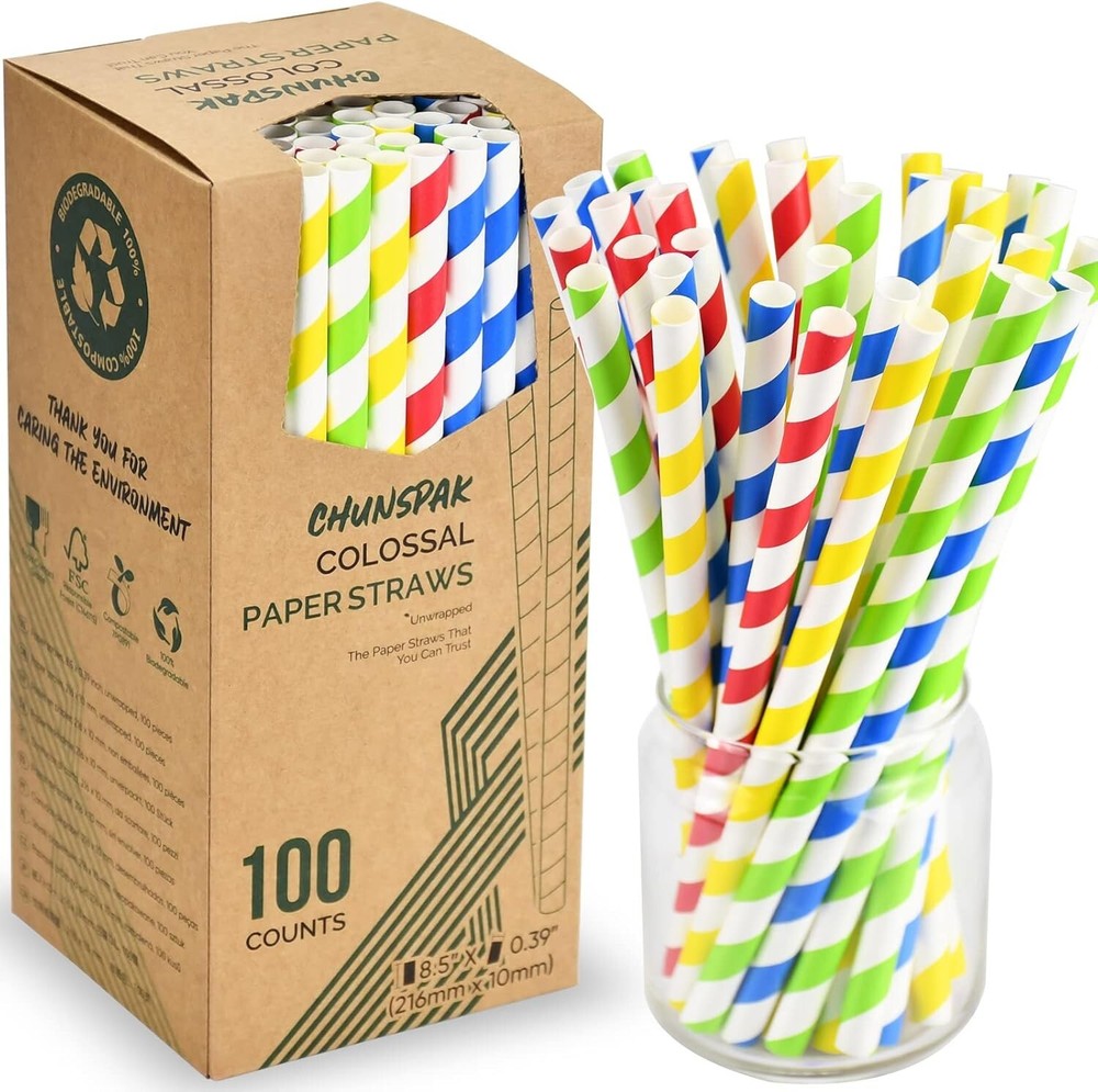 [10Mm Wide] 8.5 Inch Colossal Paper Straws for Smoothie & Milkshake - Colorful S