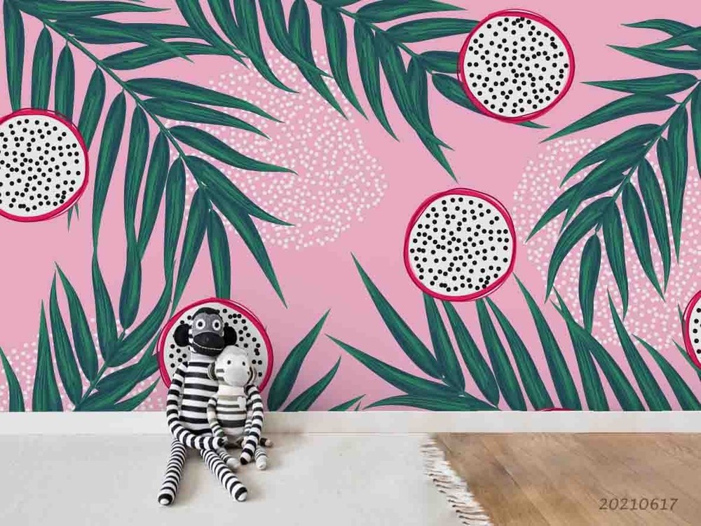 3D Leaves Dragon Fruit Watercolor Wall Murals Wallpaper Murals Wall Sticker
