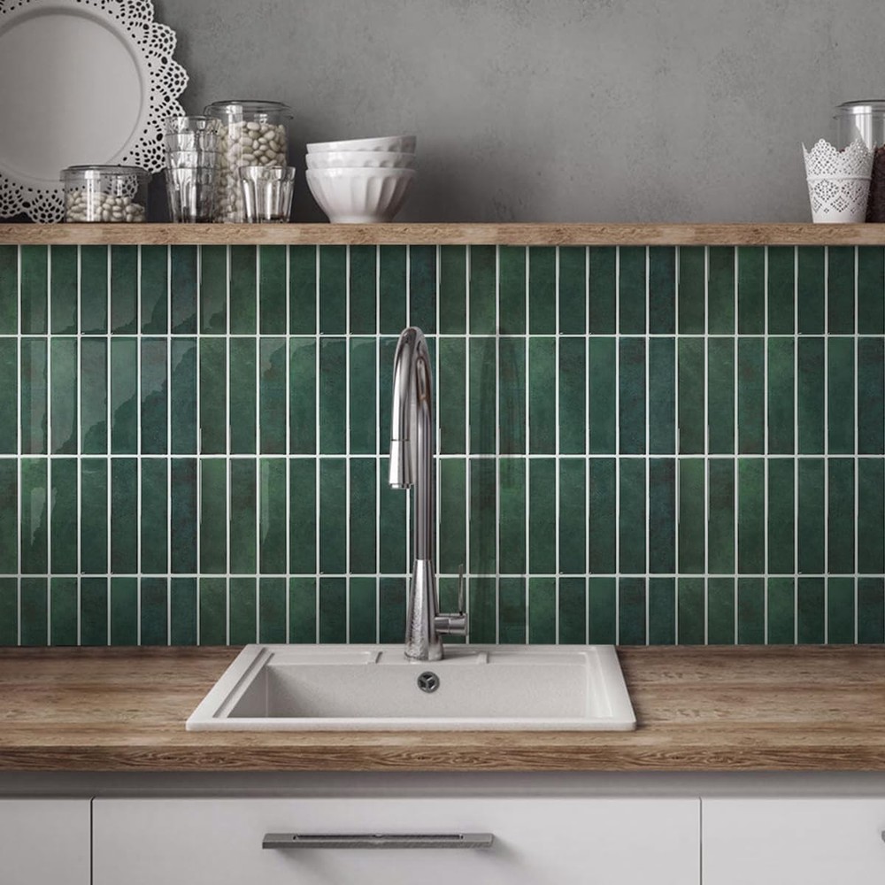 Green Peel and Stick Tile - 10 Pcs of 12'' x 12'' Vertical 3D Peel and Stick ...