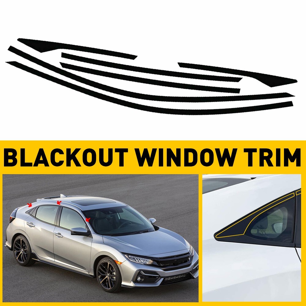 Chrome Delete Blackout Overlay for 2016-21 Honda Sedan Civic Window BLACK Trim