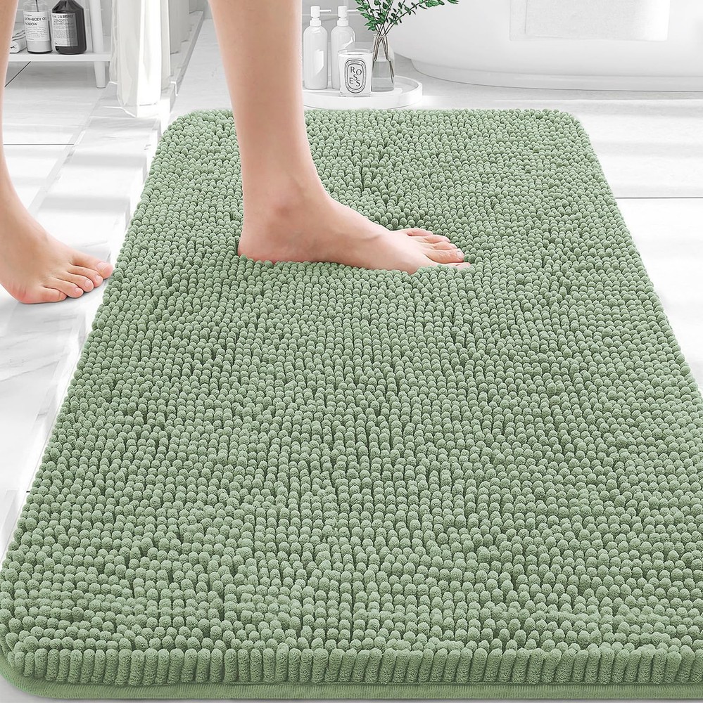 Soft Chenille Bath Rugs 36x24, Quick Dry, Machine Washable, Sage Green