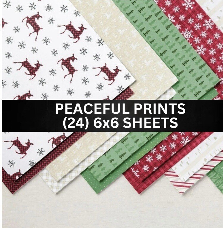 Stampin Up PEACEFUL PRINTS Designer Series Paper Christmas Deer - (24) 6x6 Shts