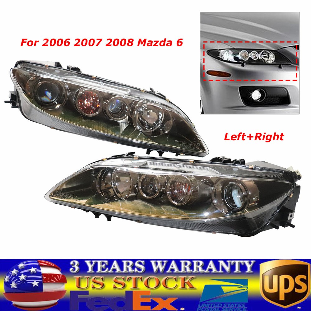 Headlight Set For 2006 2007 2008 Mazda 6 Driver & Passenger Side Pair Headlamps