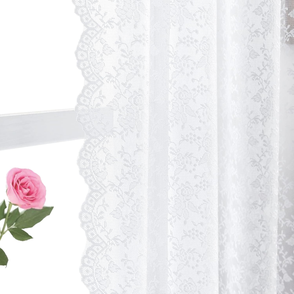 Lace Curtains 108 Inch Length - Vintage Rose 52