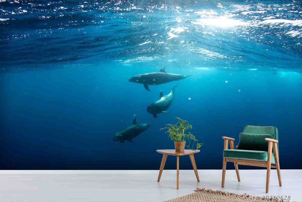 3D Ocean Dolphin Landscape Wall Murals Wallpaper Murals Wall Sticker