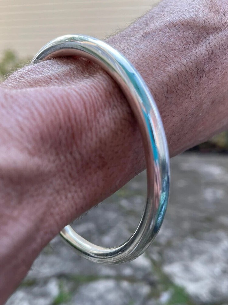 6mm Thick Chunky Solid Sterling Silver Round Plain Bangle Bracelet