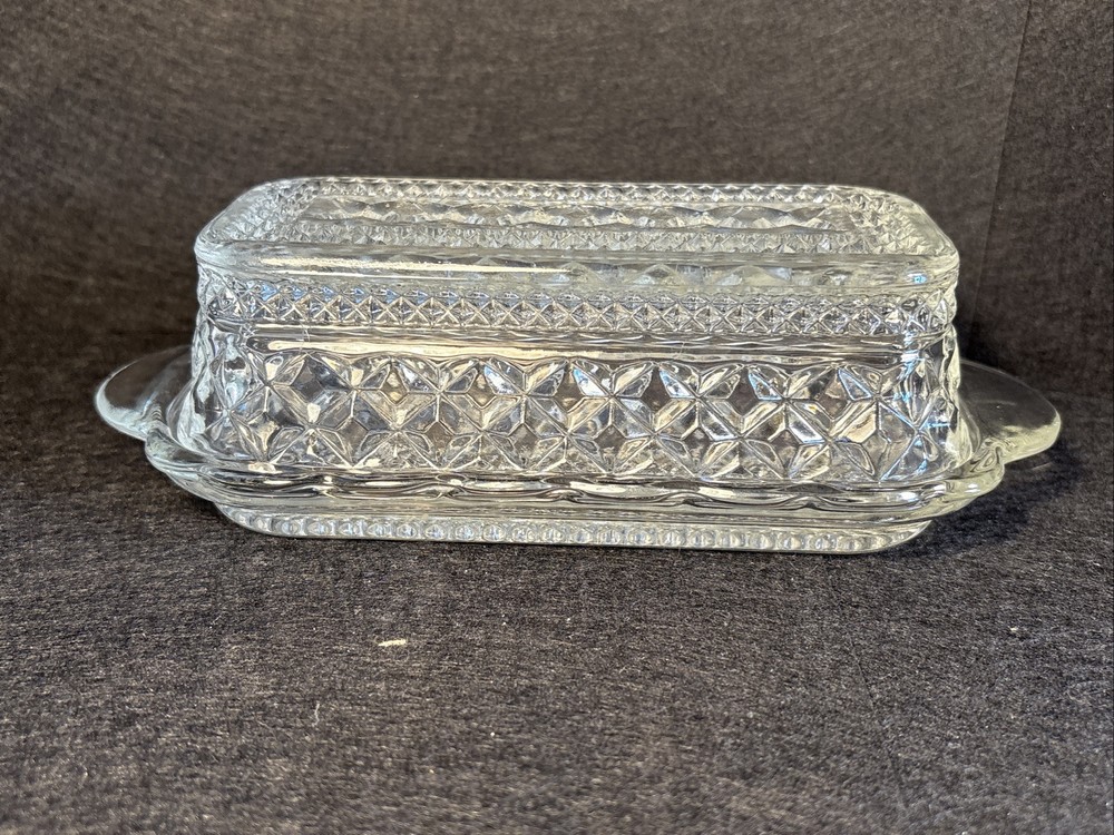 Vintage Anchor Hocking Wexford Glass Butter Dish with Lid Antique Collectible