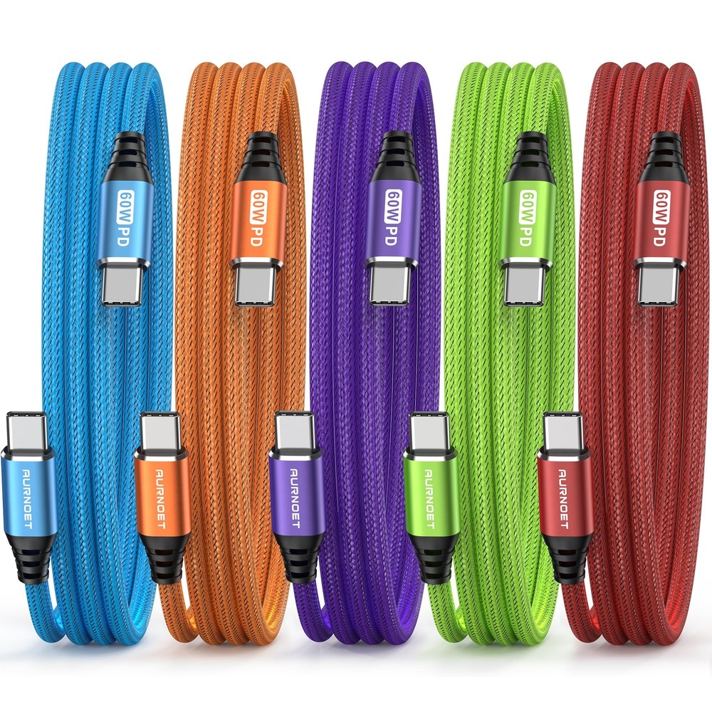Aurnoet 6FT USB C to USB C Fast Charging Cable 5-Pack
