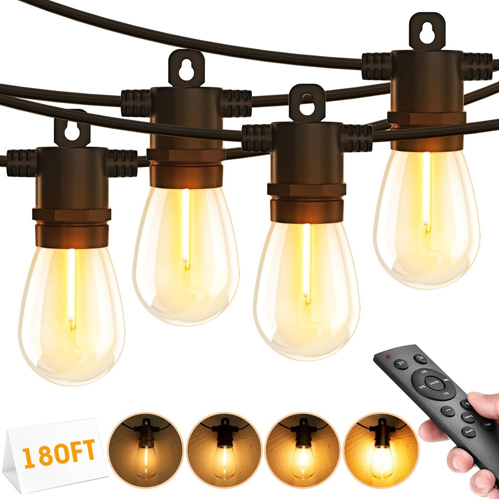 Outdoor String Lights with Remote - Dimmable 180FT IP65 Waterproof Patio Edis...