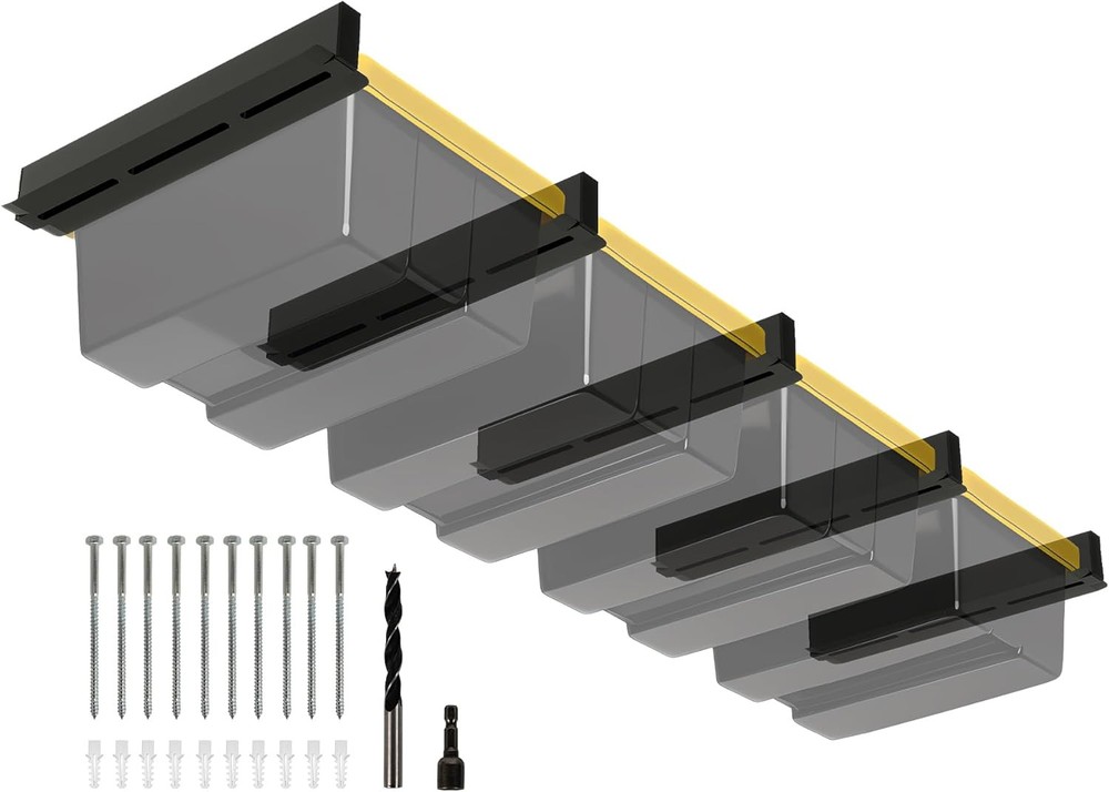 4-bin Overhead Garage Storage Rack, Heavy Duty Ceiling for 4 Bins, black