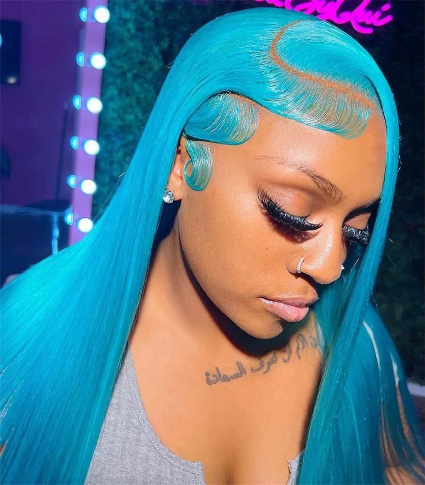 Brazilian Blue Straight 13x4 13x6 Transparent Lace Front Human Hair Wig