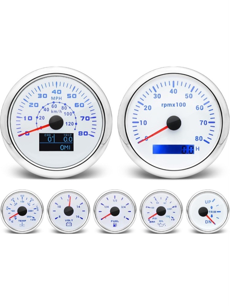7-Gauge Set with GPS Speedometer, Tachometer, Oil & Fuel Gauges, Water Temp