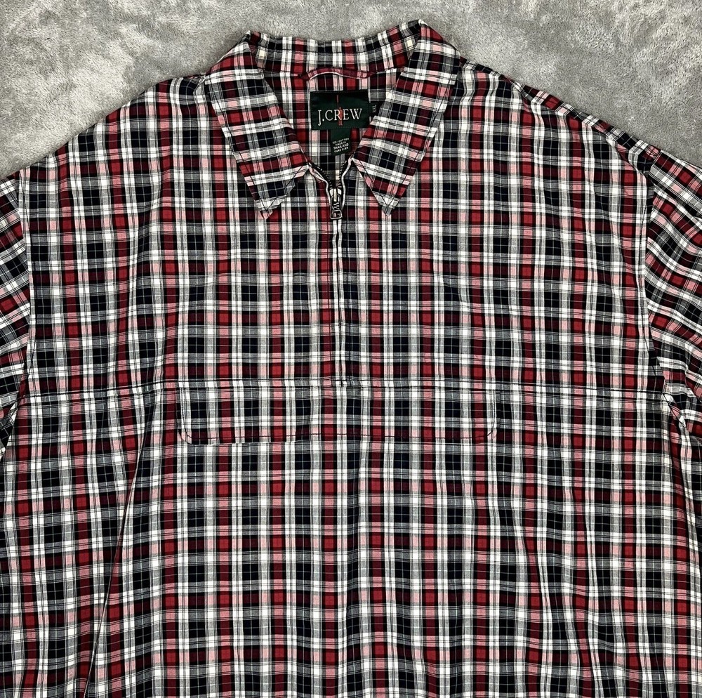 Vintage J.Crew Jacket Mens XXL Plaid Half Zip Kangaroo Pocket Shacket Multicolor