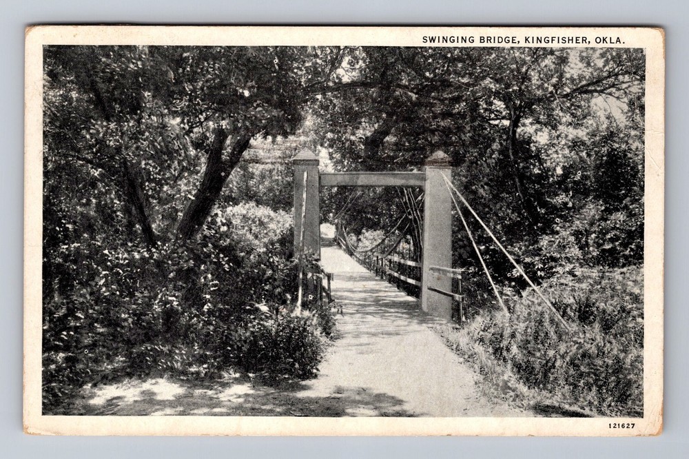 Vintage 1937 Kingfisher Oklahoma Swinging Bridge Postcard Souvenir