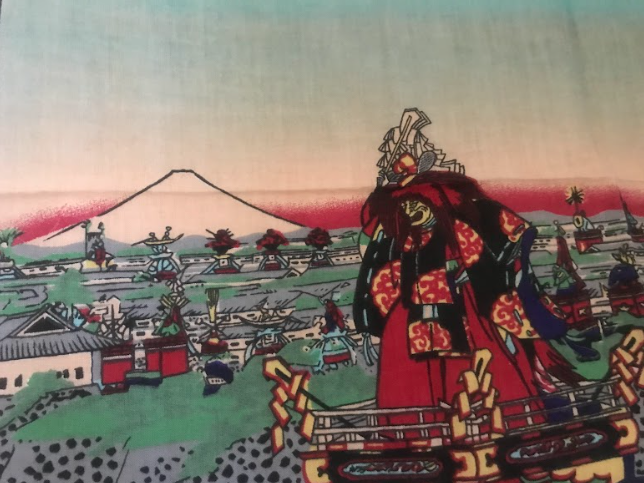 Japanese Cotton Fabric with Ancient Scenery Print for Display