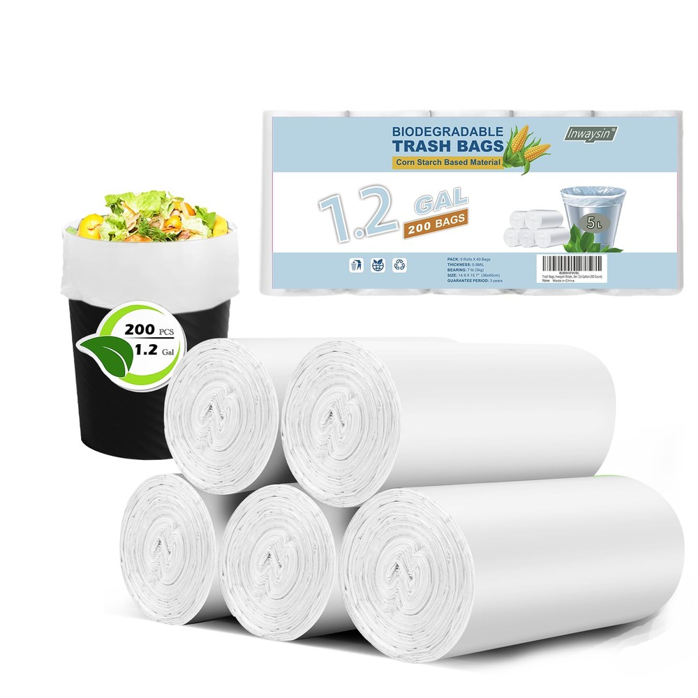 1.2 Gallon 200 Pcs Small Trash Bags Bathroom Garbage Bags, Clear White Office...