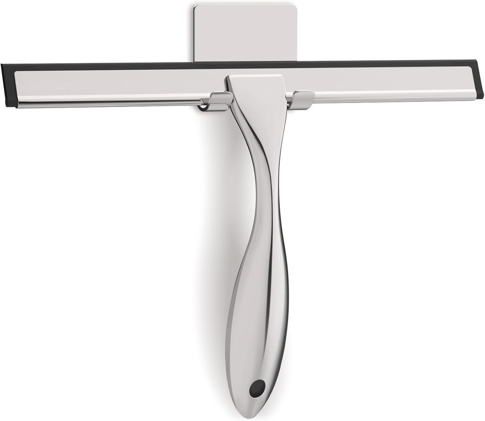 All-Purpose Stainless Steel Shower Squeegee for Glass Doors with Adhesive Hooks