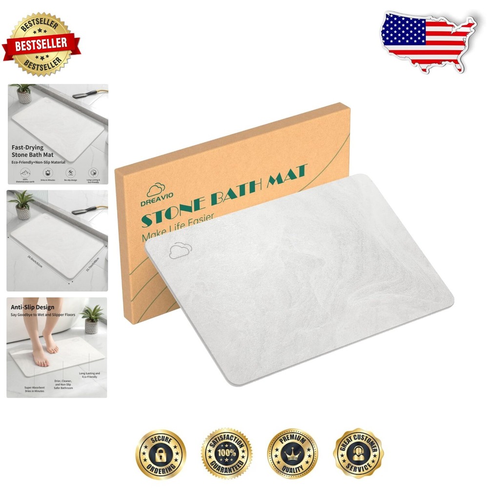 Quick-Dry Non-Slip White Diatomaceous Earth Bath Mat 23.5x15 Inches