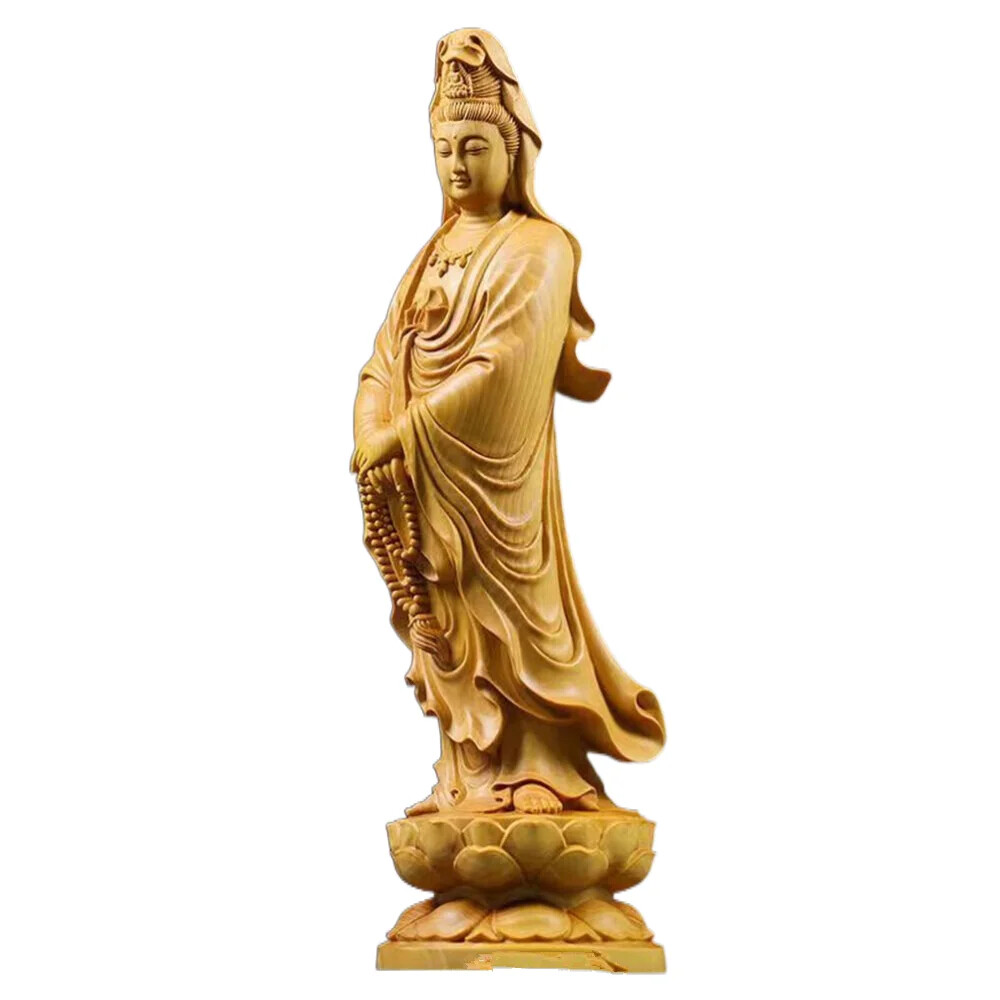 Estatuilla tallada en madera de Avalokitesvara Buda budista estatua decoración estética