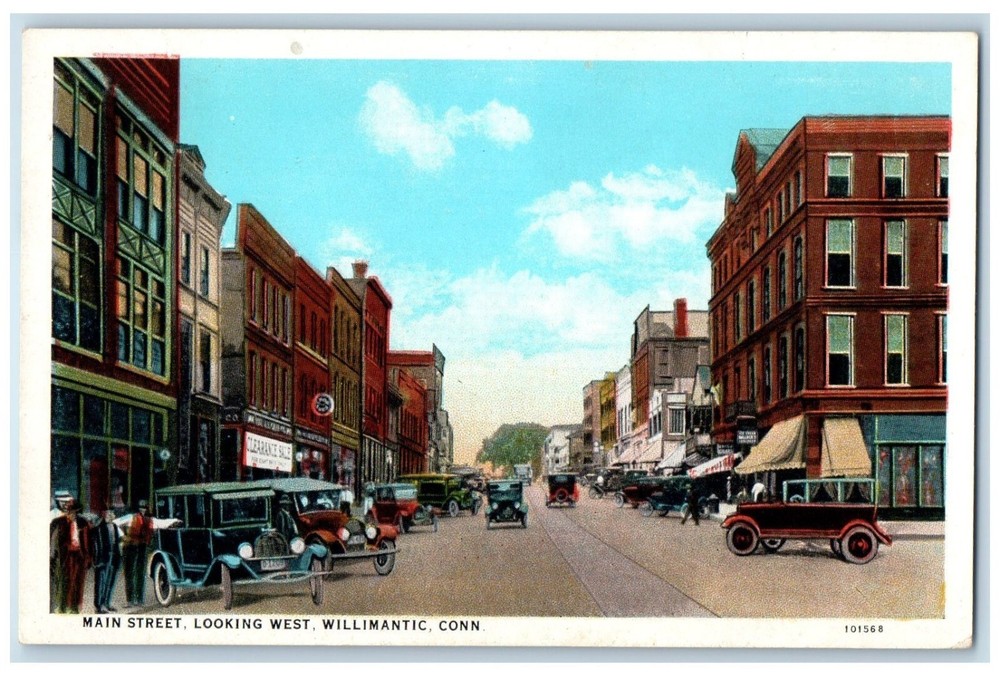 1935 Main Street Looking West Willimantic Connecticut Antique Vintage Postcard