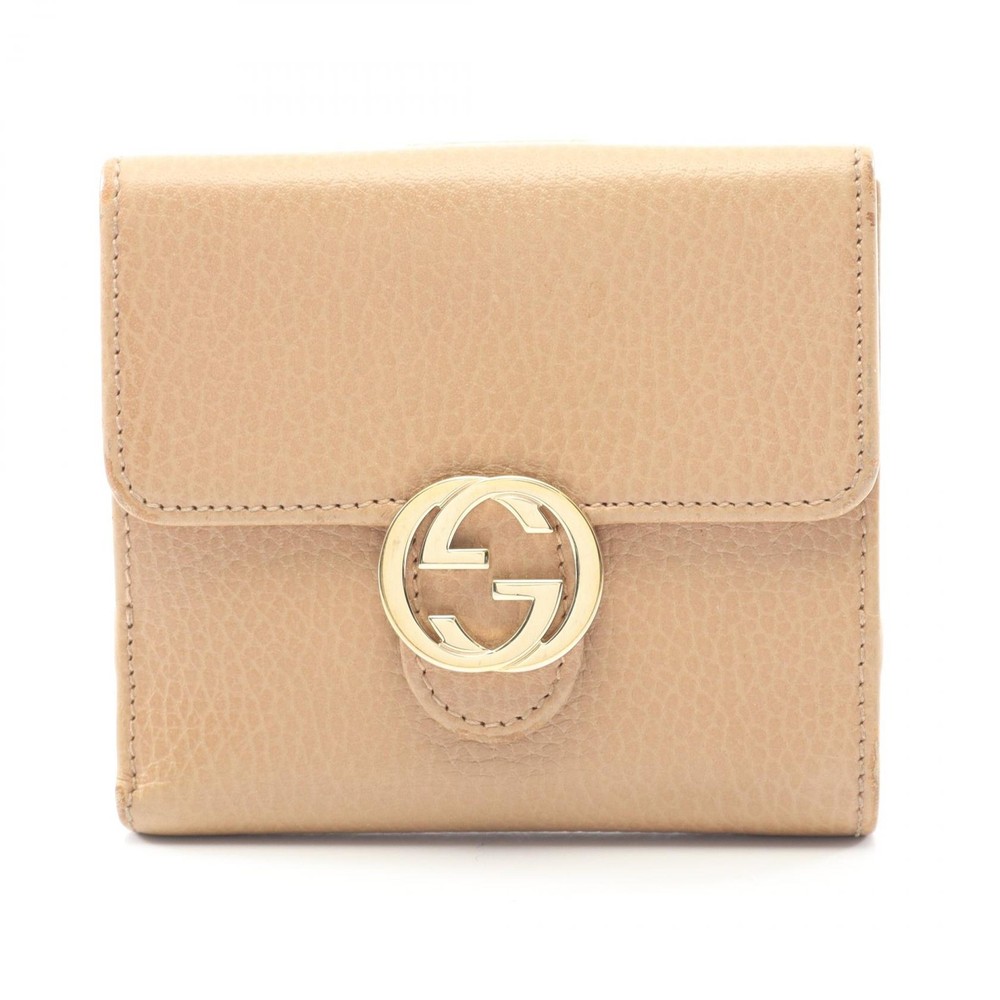 GUCCI Interlocking G Bi-fold compact purse wallet 615525 leather Beige Used