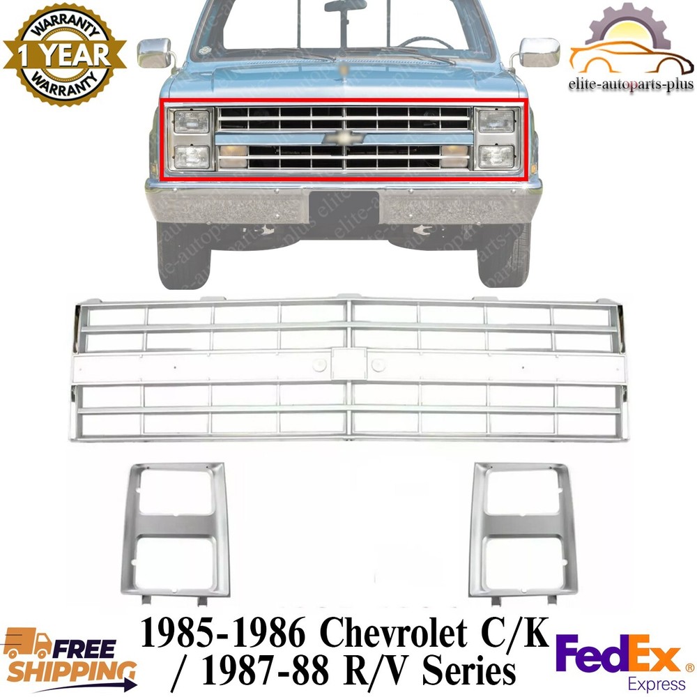Front Grille & Headlight Bezels For 1985-86 Chevrolet C/K / 1987-88 R/V Series