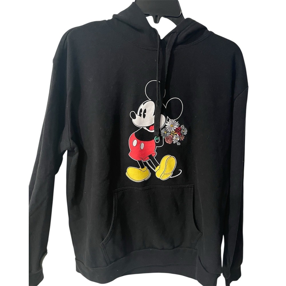 Disney Sweatshirt Womens XXL Black Embroidered Pullover Hoodie Mickey Mouse New