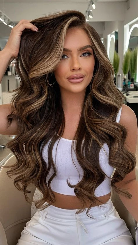 Brown with Honey Blonde Highlight Body Wave Lace Front Wig 100% Human Hair 24